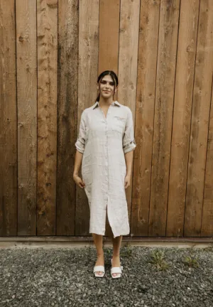 Maxi Linen button down Dress In Flax