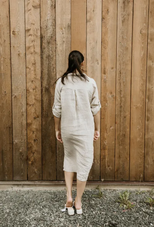 Maxi Linen button down Dress In Flax