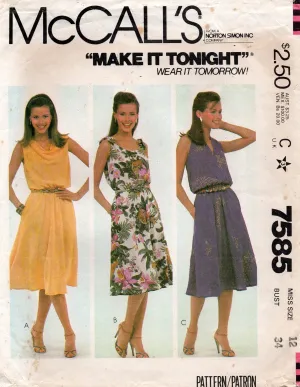 McCall's 7585 Womens Sundress in 3 Styles 1980s Vintage Sewing Pattern Size 12 Bust 34 inches
