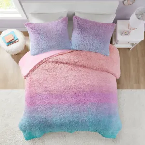 Mi Zone Kids Talia Shaggy Faux Fur Duvet Cover 3 Piece Set Purple Twin / Twin XL