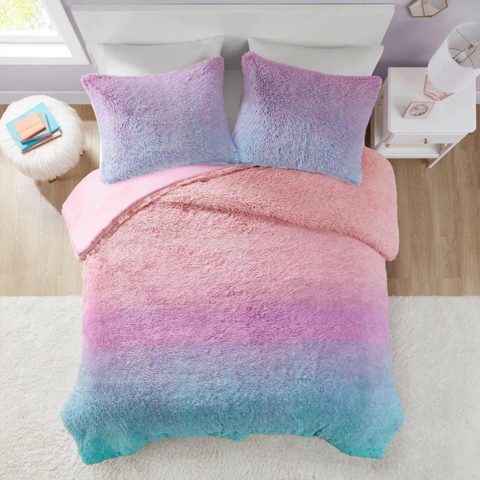 Mi Zone Kids Talia Shaggy Faux Fur Duvet Cover 3 Piece Set Purple Twin / Twin XL