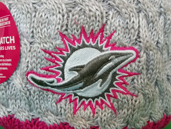 Miami Dolphins Breast Cancer Awareness Womens Fleece Pom Toque