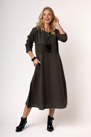 Minnie Linen Blend Dress in Khaki - Faulty
