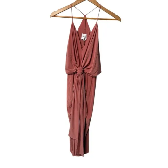 MISA Los Angeles Peach Jersey Knit Sleeveless Cocktail Mini Dress Draped XS NEW
