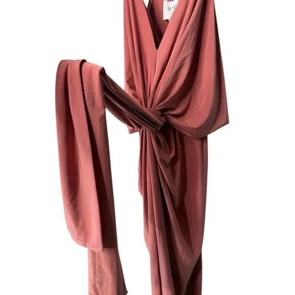 MISA Los Angeles Peach Jersey Knit Sleeveless Cocktail Mini Dress Draped XS NEW