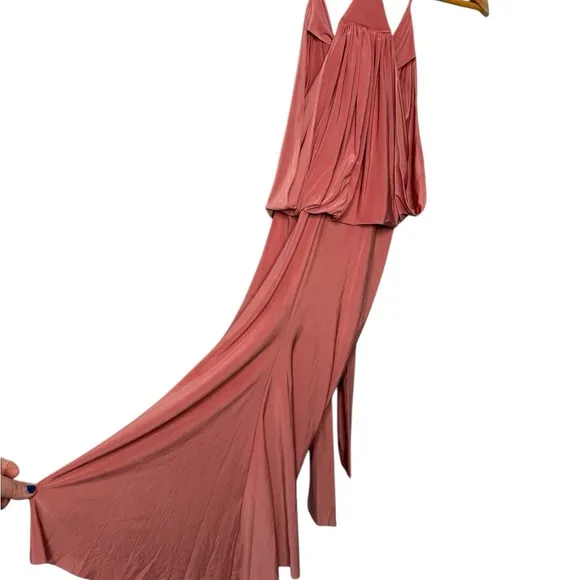 MISA Los Angeles Peach Jersey Knit Sleeveless Cocktail Mini Dress Draped XS NEW