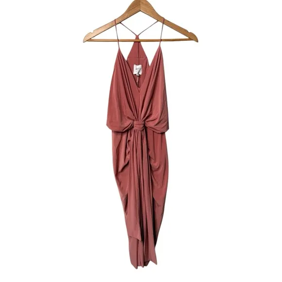MISA Los Angeles Peach Jersey Knit Sleeveless Cocktail Mini Dress Draped XS NEW