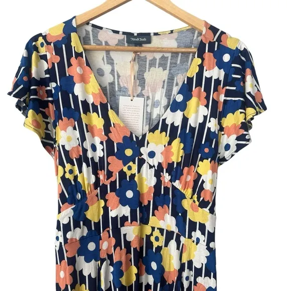 ModCloth Timelessly Lovable Floral V-Neck Jersey Knit Dress Size Large NEW
