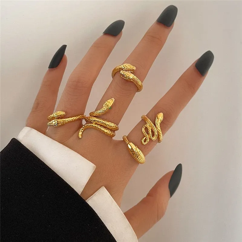 Modyle 10 pcs/set Bohemian Ring Set Gold Silver Color Wide Rings For Women Girls Simple Chain Finger Tail Rings