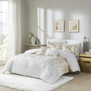 New Intelligent Design Ivory/Gold 3 Piece Lillie Comforter Trendy Modern Animal Leopard Metallic Print All Season Bedding Set with Matching Shams, Full/Queen!