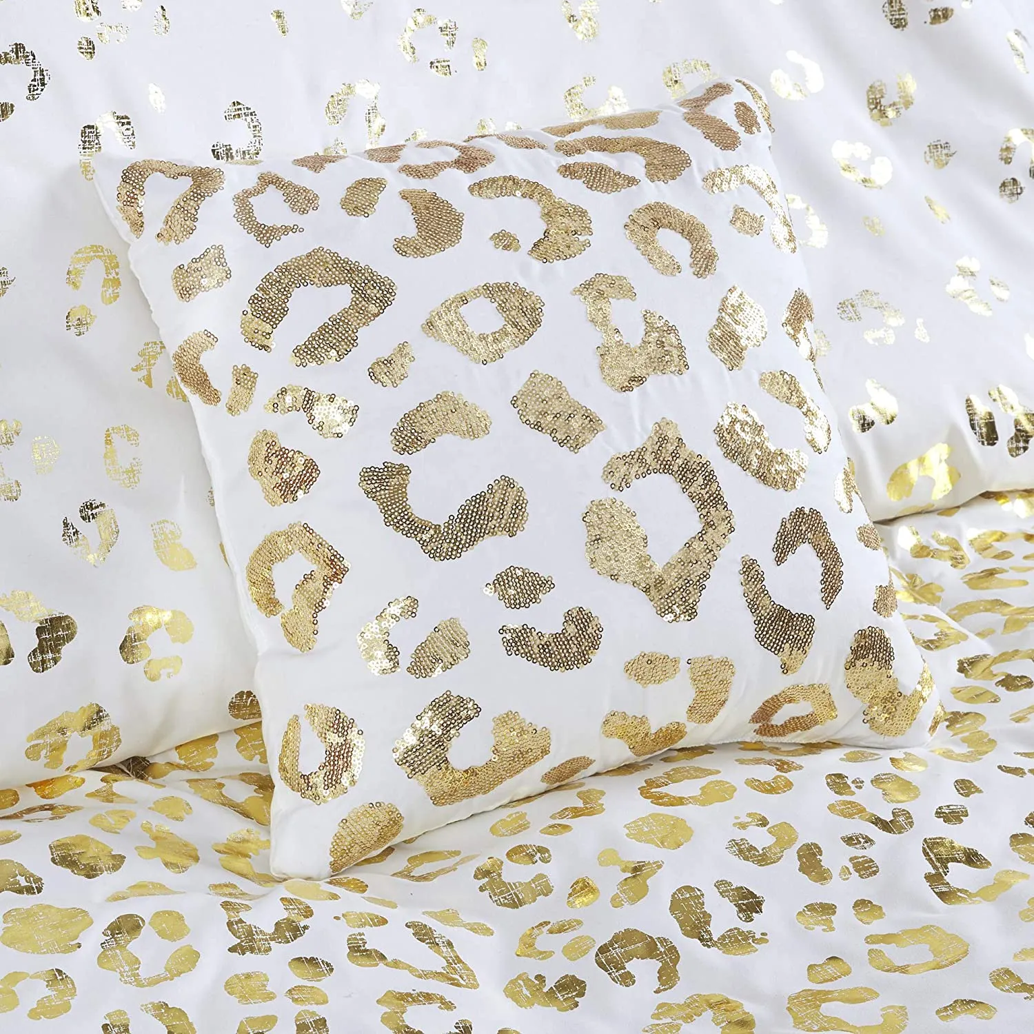 New Intelligent Design Ivory/Gold 3 Piece Lillie Comforter Trendy Modern Animal Leopard Metallic Print All Season Bedding Set with Matching Shams, Full/Queen!