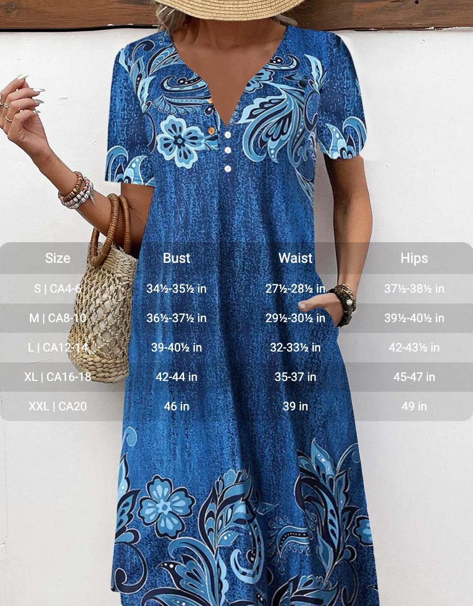 NEW MODLILY® Denim Blue Button Floral Print A Line Dress, Sz XL, Retails $82
