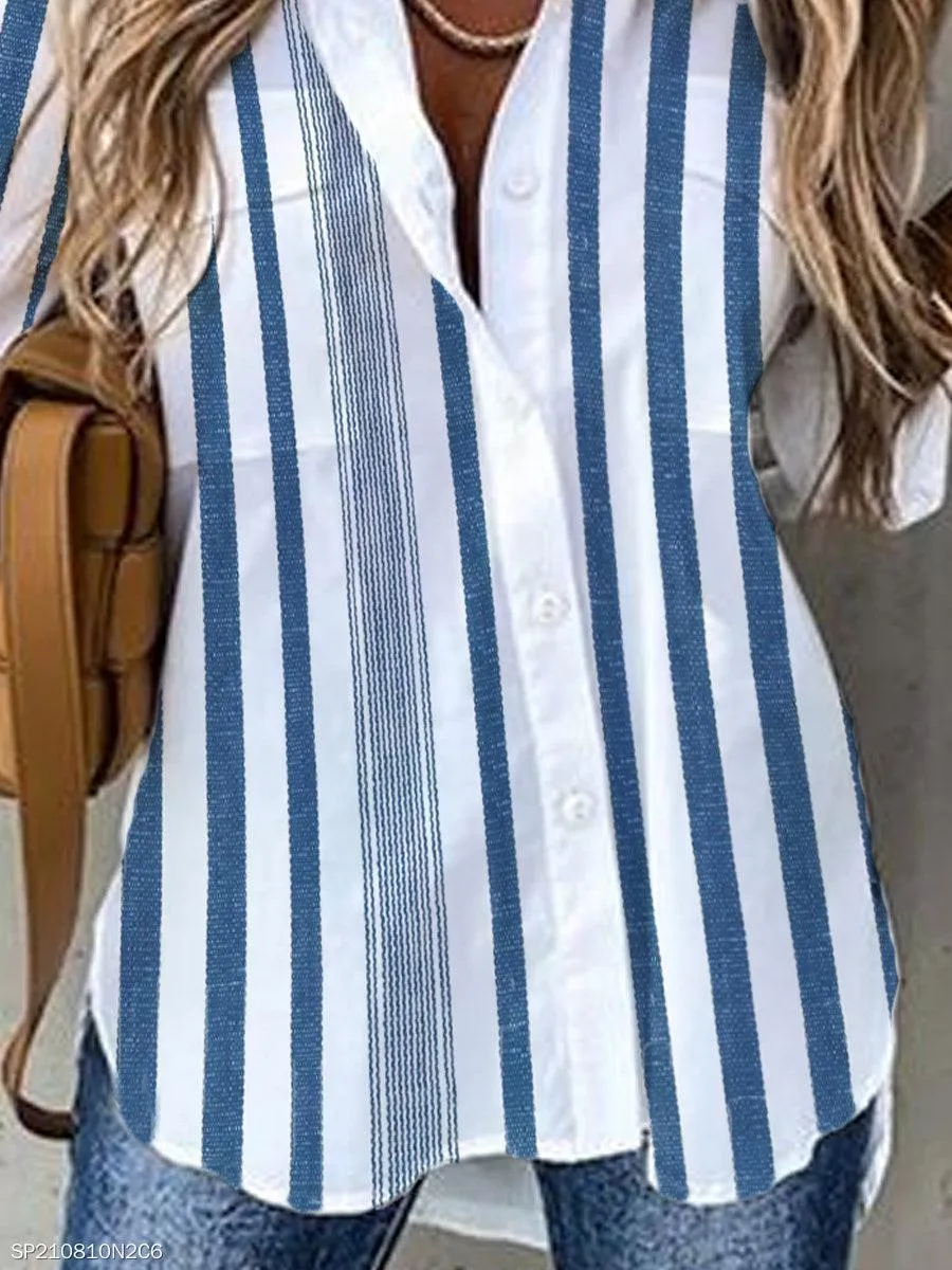 NEW Retails $90 Double Pocket Vertical Blue and White Stripe Tunic Top Sz L