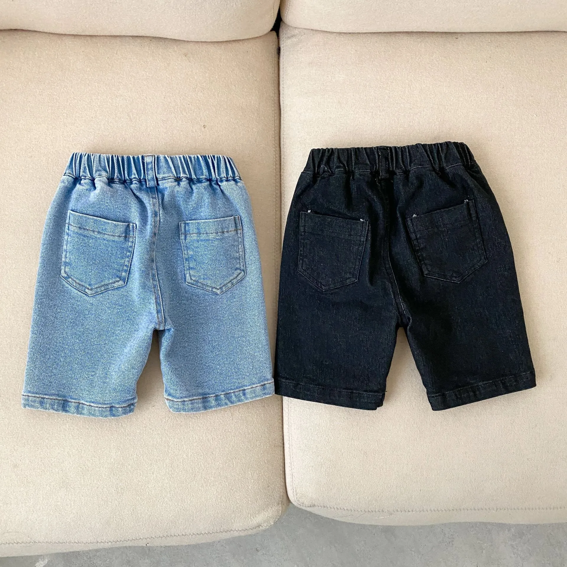 New Ripped Boys Girls Straight Solid Colour Casual Denim Shorts
