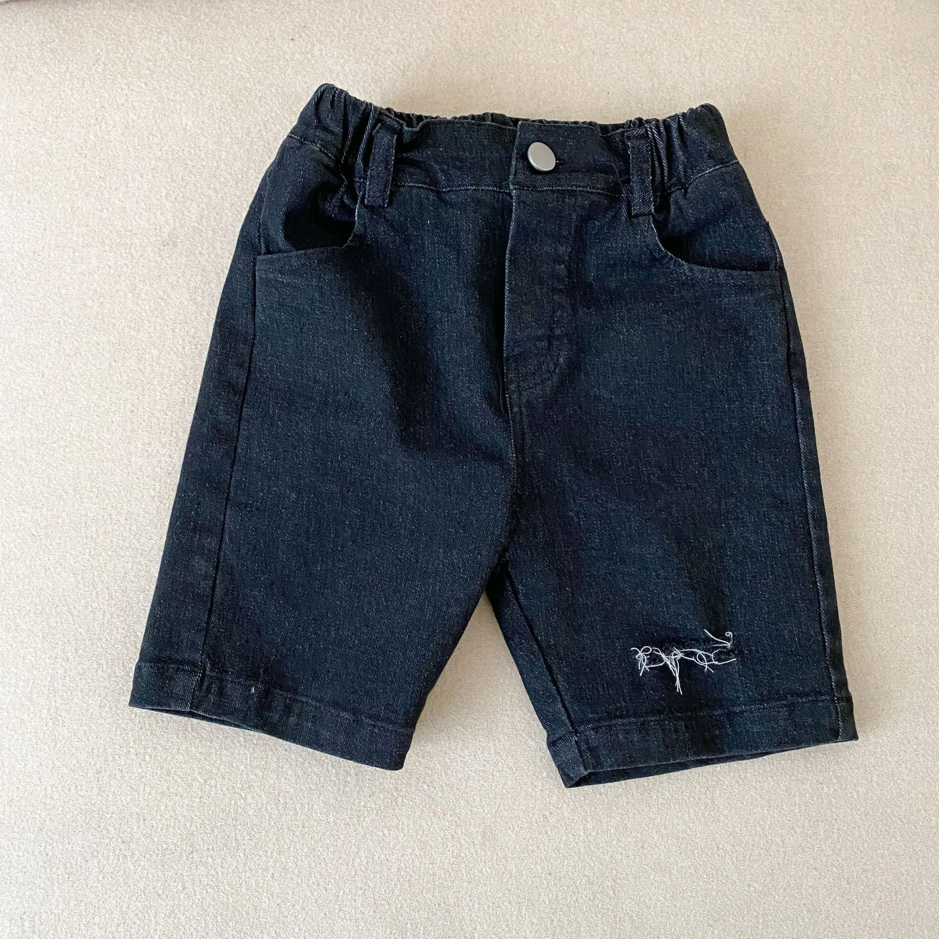 New Ripped Boys Girls Straight Solid Colour Casual Denim Shorts