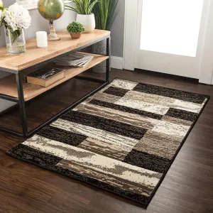 New Superior Modern Rockwood Collection Area Rug, 8mm Pile Height with Jute Backing, Textured Geometric Brick Design, Anti-Static, 2 Ft X 3 Ft! Chocolate!