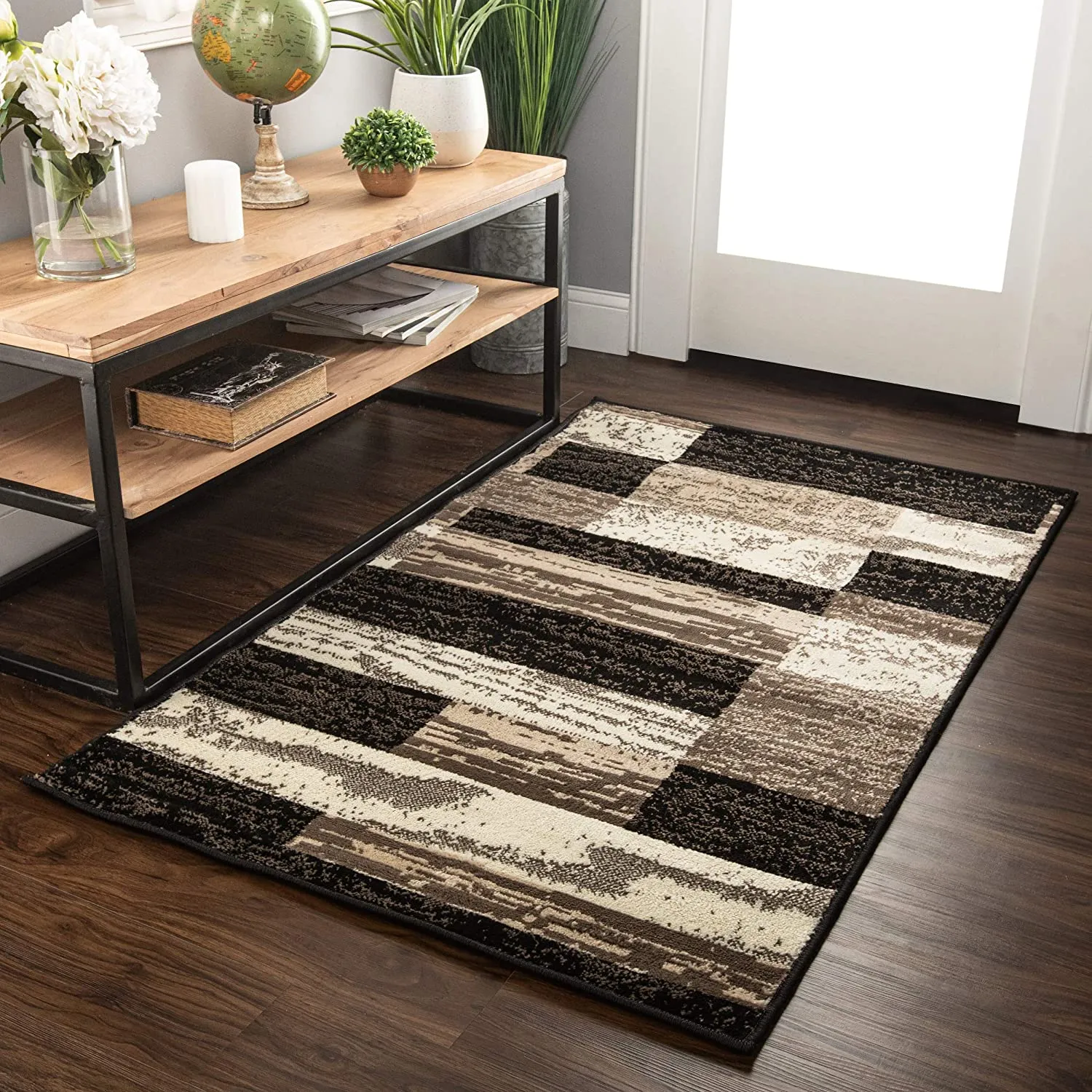 New Superior Modern Rockwood Collection Area Rug, 8mm Pile Height with Jute Backing, Textured Geometric Brick Design, Anti-Static, 2 Ft X 3 Ft! Chocolate!