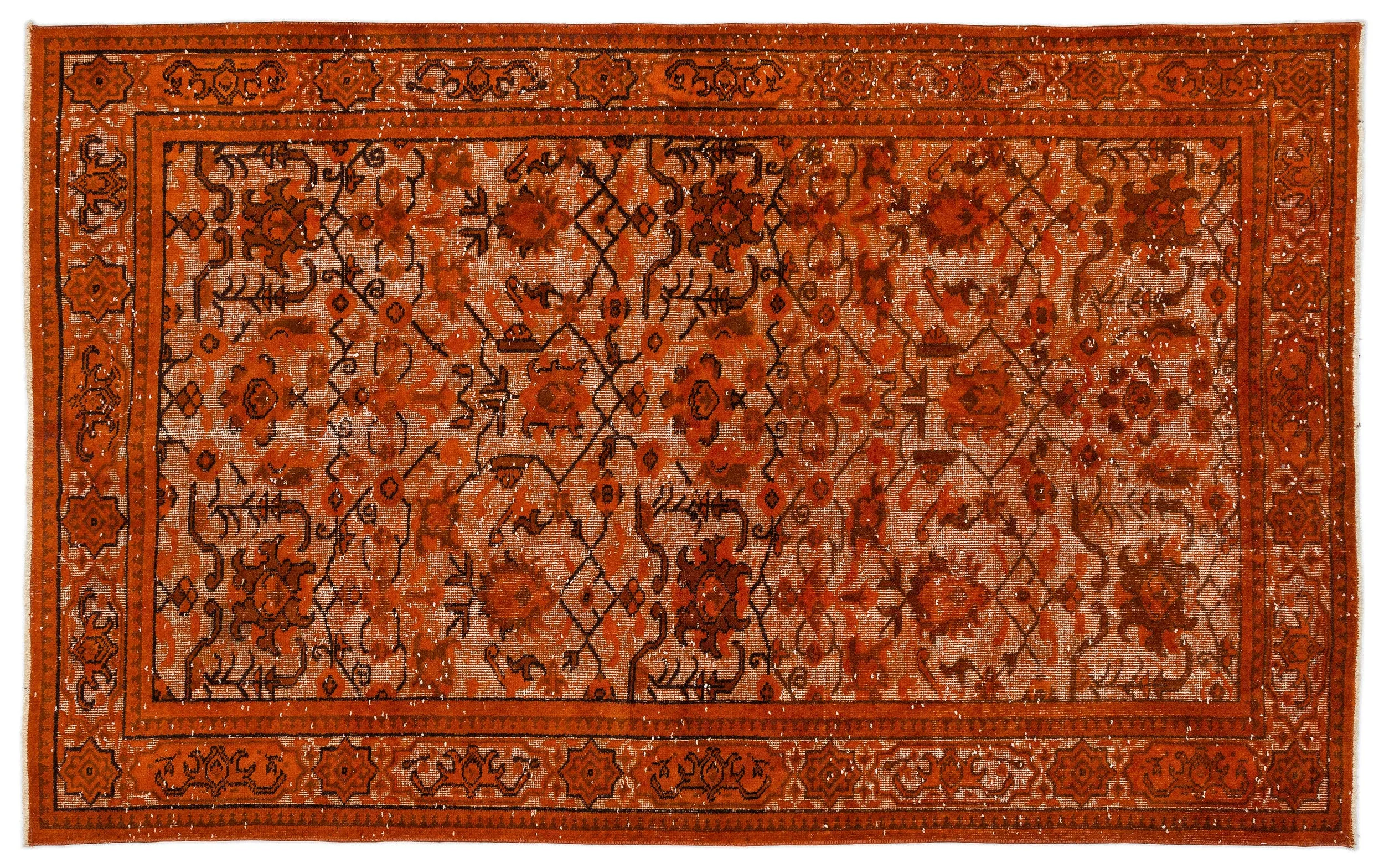Orange Over Dyed Rug | Anatolia Design Rug | Turkish Rug | Hand Weaving Rug  | Bedroom Rug | Wool Rug | Vintage Rug | Office Rug | Striped Rug | Naturel Rug | Retro Desing Rug | Boho Rug I 5'5'' x 8'9'' ft 165 x 266 cm