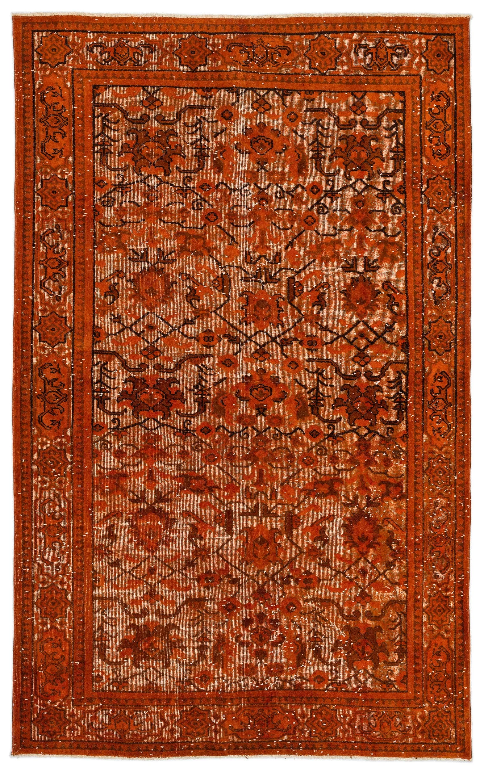 Orange Over Dyed Rug | Anatolia Design Rug | Turkish Rug | Hand Weaving Rug  | Bedroom Rug | Wool Rug | Vintage Rug | Office Rug | Striped Rug | Naturel Rug | Retro Desing Rug | Boho Rug I 5'5'' x 8'9'' ft 165 x 266 cm