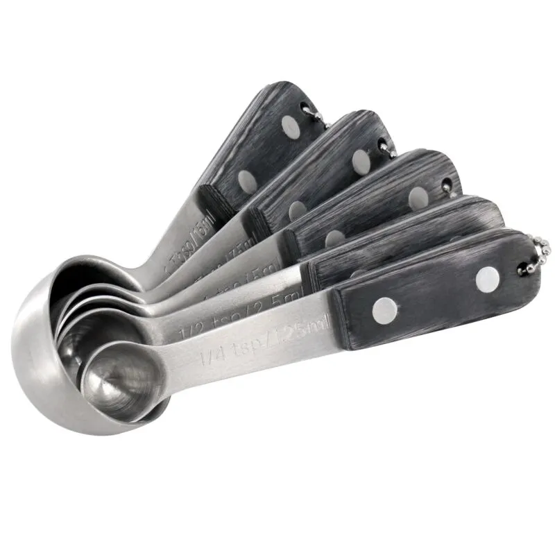 Oster Blakeley 5 Piece Stainless Steel Measuring Spoon Set in Dark Gray with Woo