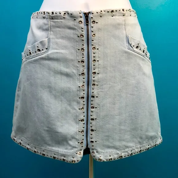 PAIGE ROSIE HW DENIM STUDDED MINISKIRT