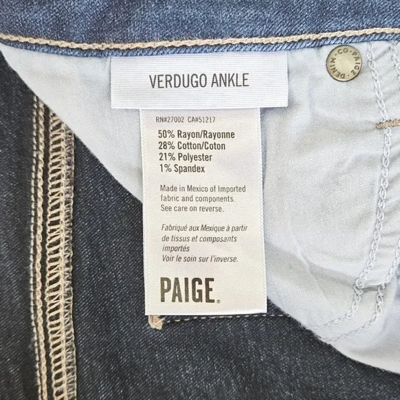 PAIGE Verdugo Ankle Low Rise Skinny Jeans in Nottingham Blue Size 27