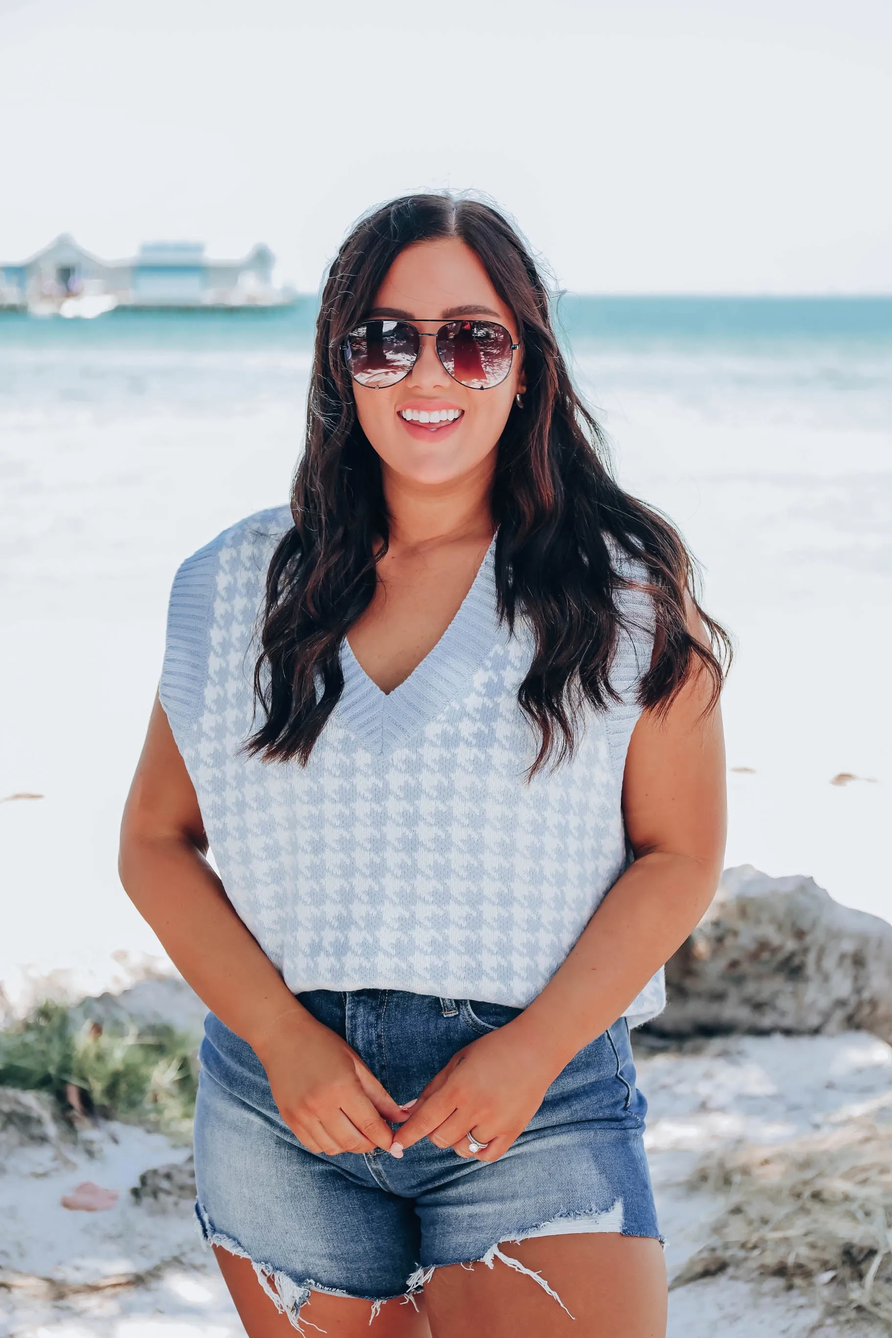 Pastel Houndstooth Vest - Blue