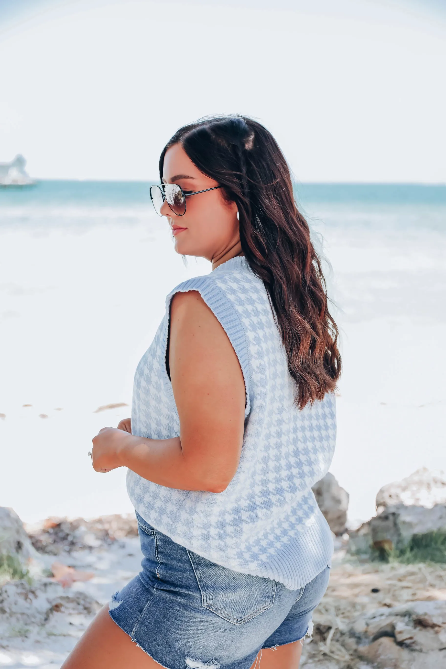 Pastel Houndstooth Vest - Blue