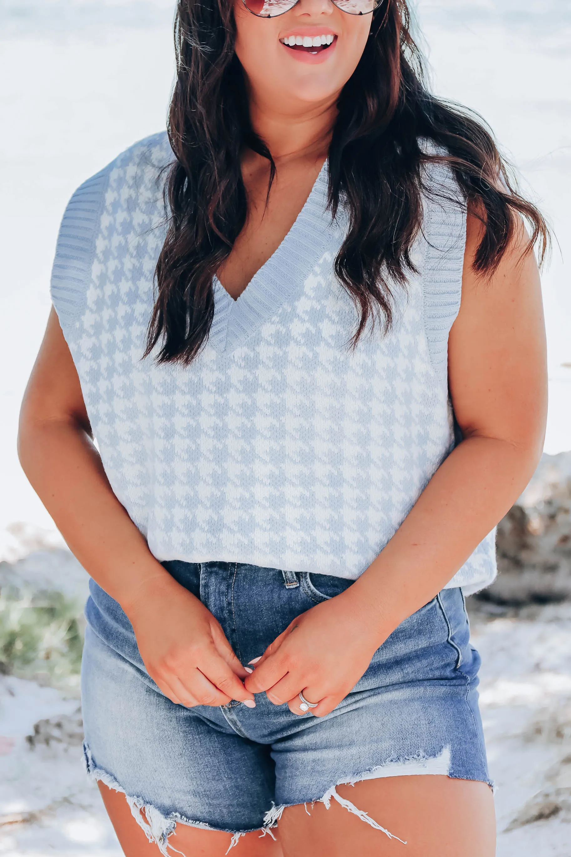 Pastel Houndstooth Vest - Blue