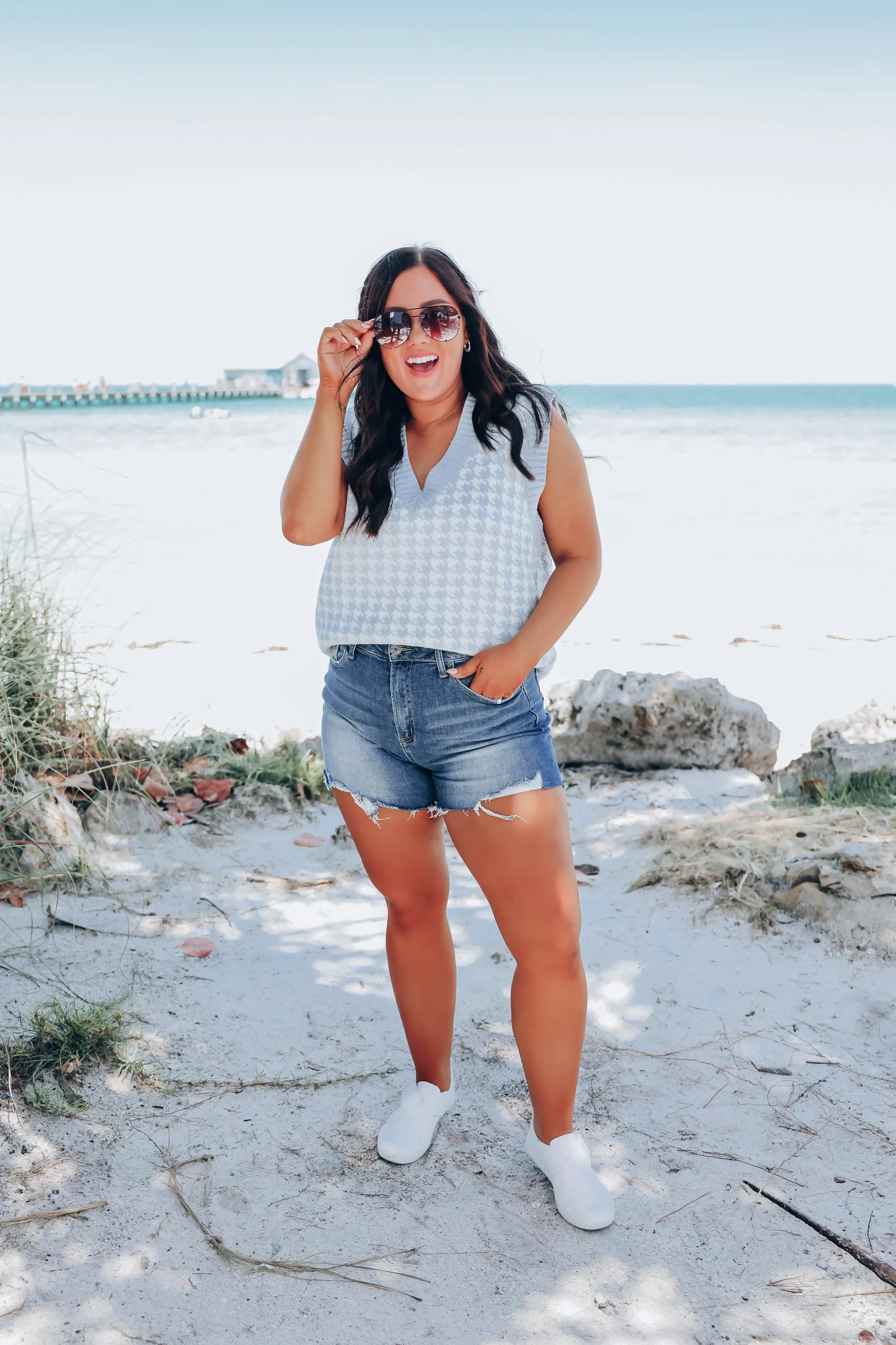 Pastel Houndstooth Vest - Blue