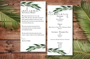 Personalized Wedding Welcome Letter & Itinerary - Greenery