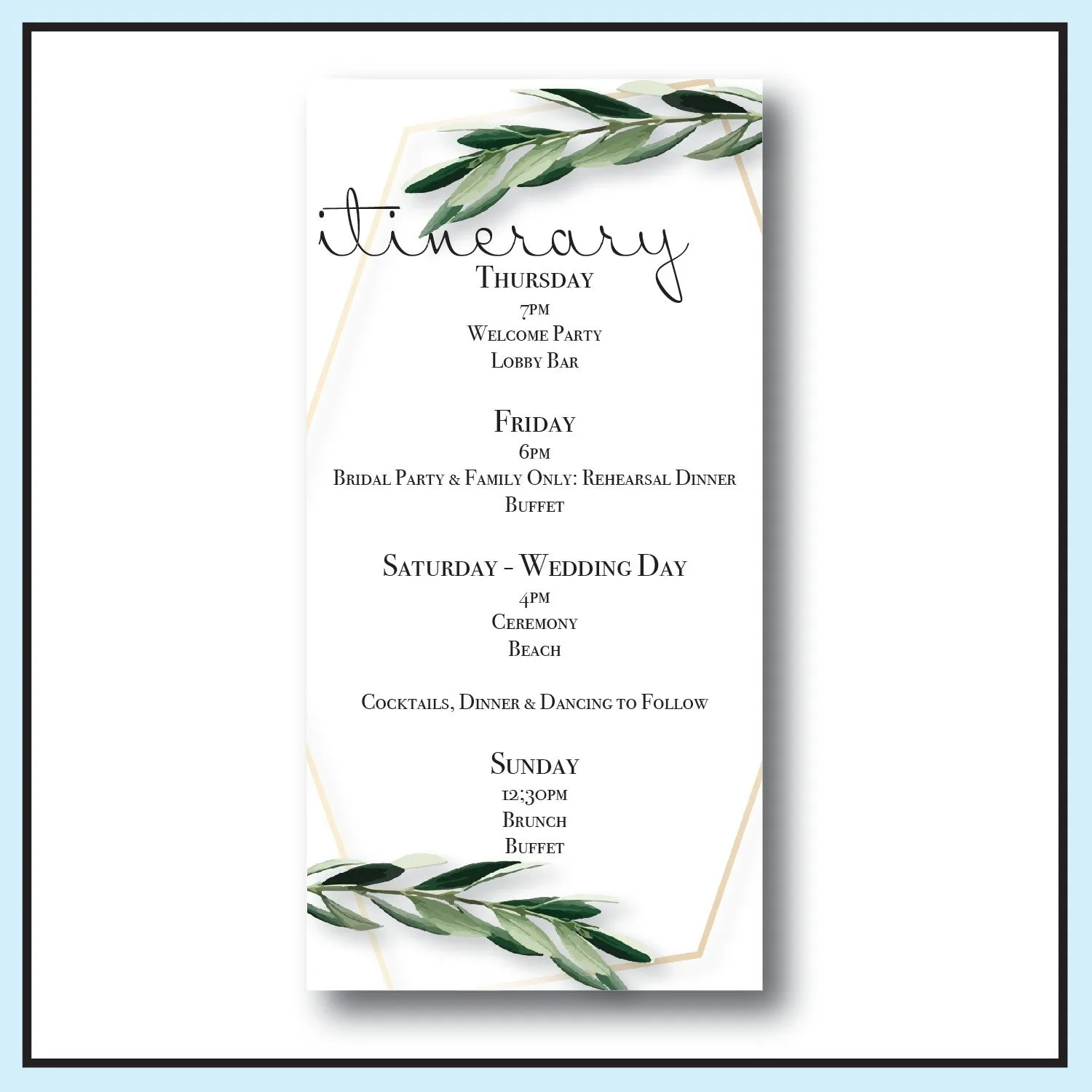 Personalized Wedding Welcome Letter & Itinerary - Greenery