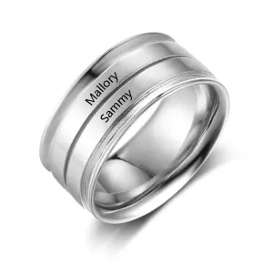 Personalized Wide Two Lined Engrave Name Silver Rings, Trendy Wedding Bands, Different Size Options