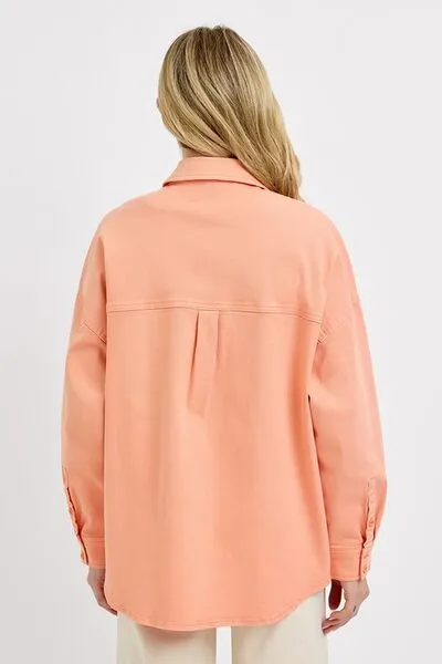 Pink Button Down Long Sleeve Denim Shacket