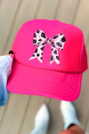 Pink Cow Coquette Bow Otto Neon Pink Foam Front Trucker Hat