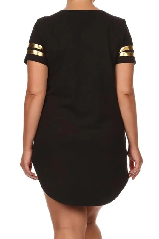 Plus Size Rihanna Gold Print Black Shirt Dress