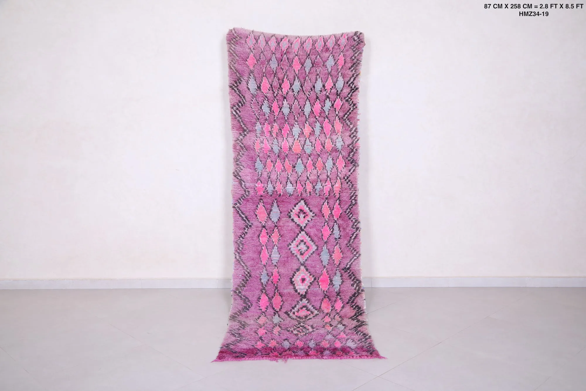 Purple Moroccan Runner Rug 2.8 X 8.5 Feet