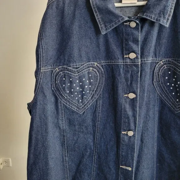 Quacker Factory Blue Denim Heart Rhinestone Jacket (SIZE: 2X)