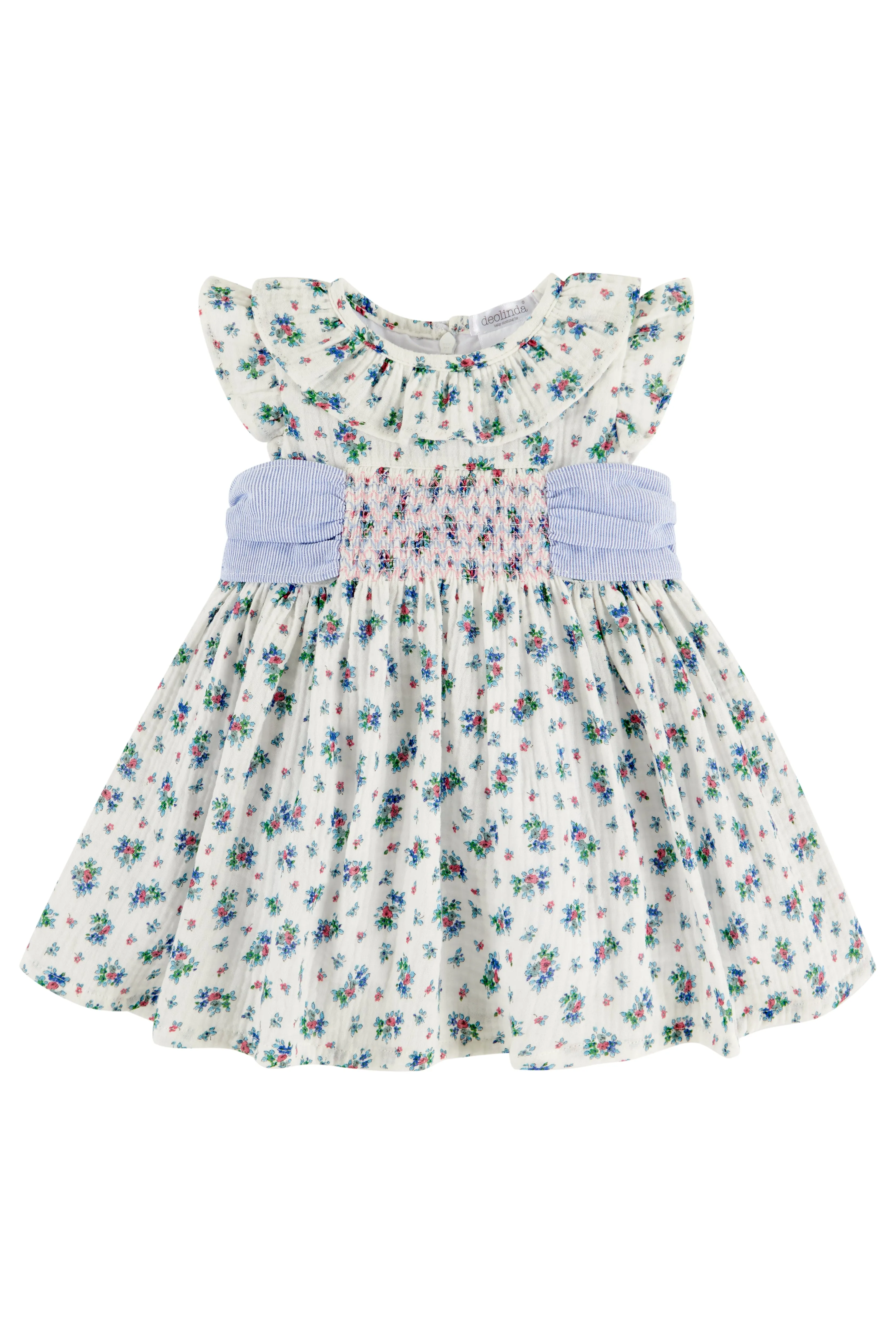 "Georgia" Dusky Blue Floral Smocked Dress
