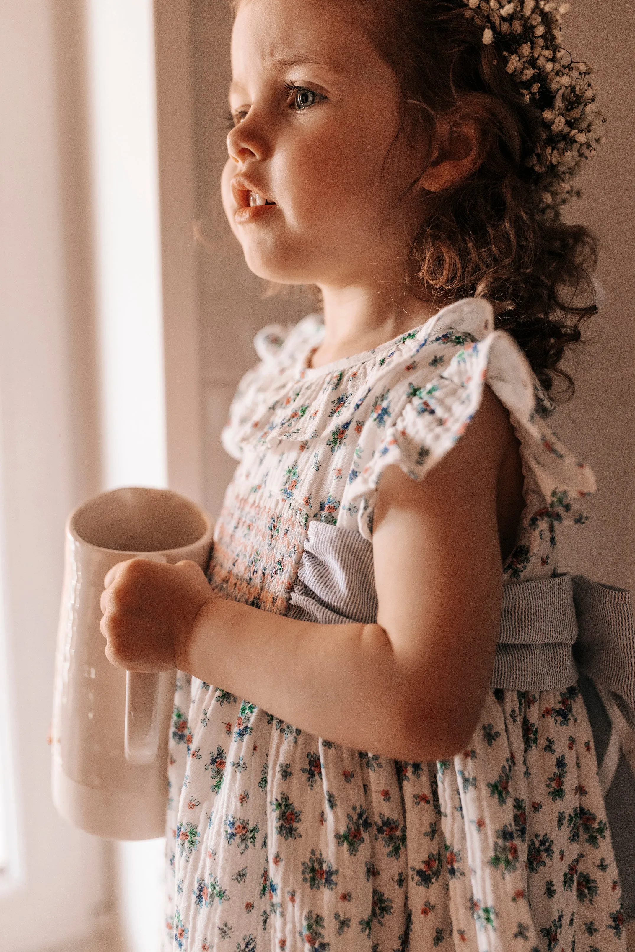 "Georgia" Dusky Blue Floral Smocked Dress