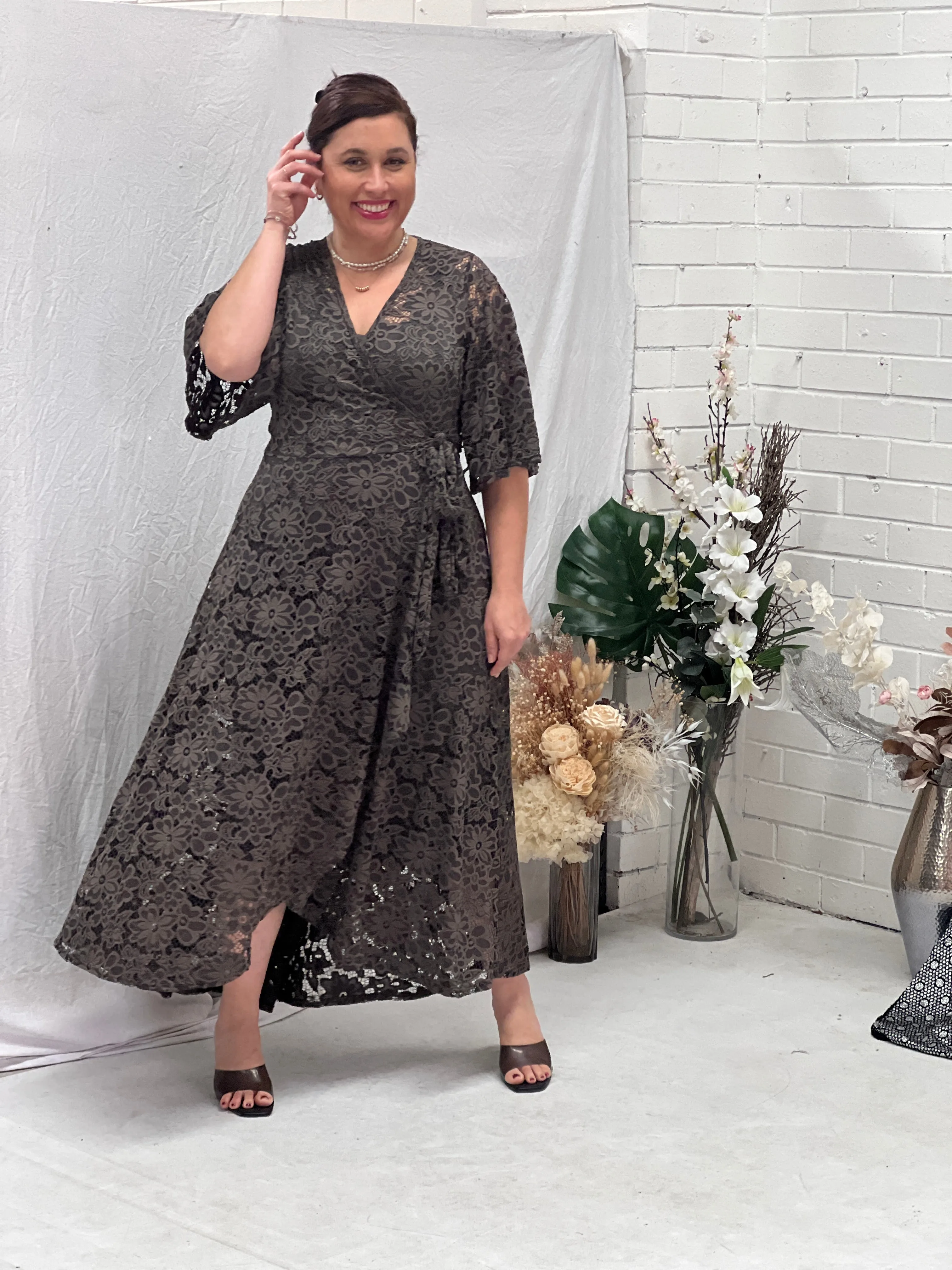 Raisa Khaki 2 Piece Wrap Dress