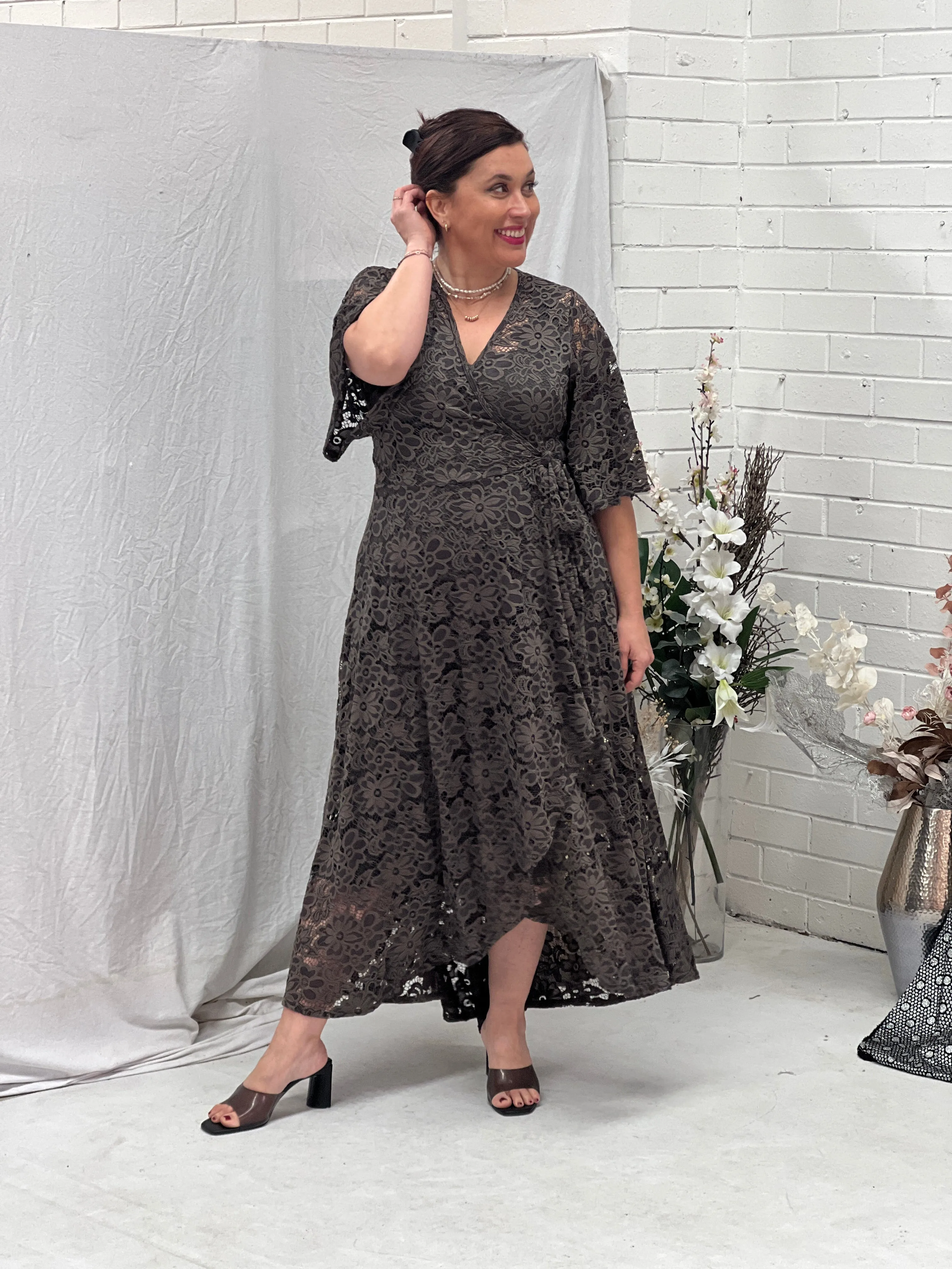 Raisa Khaki 2 Piece Wrap Dress