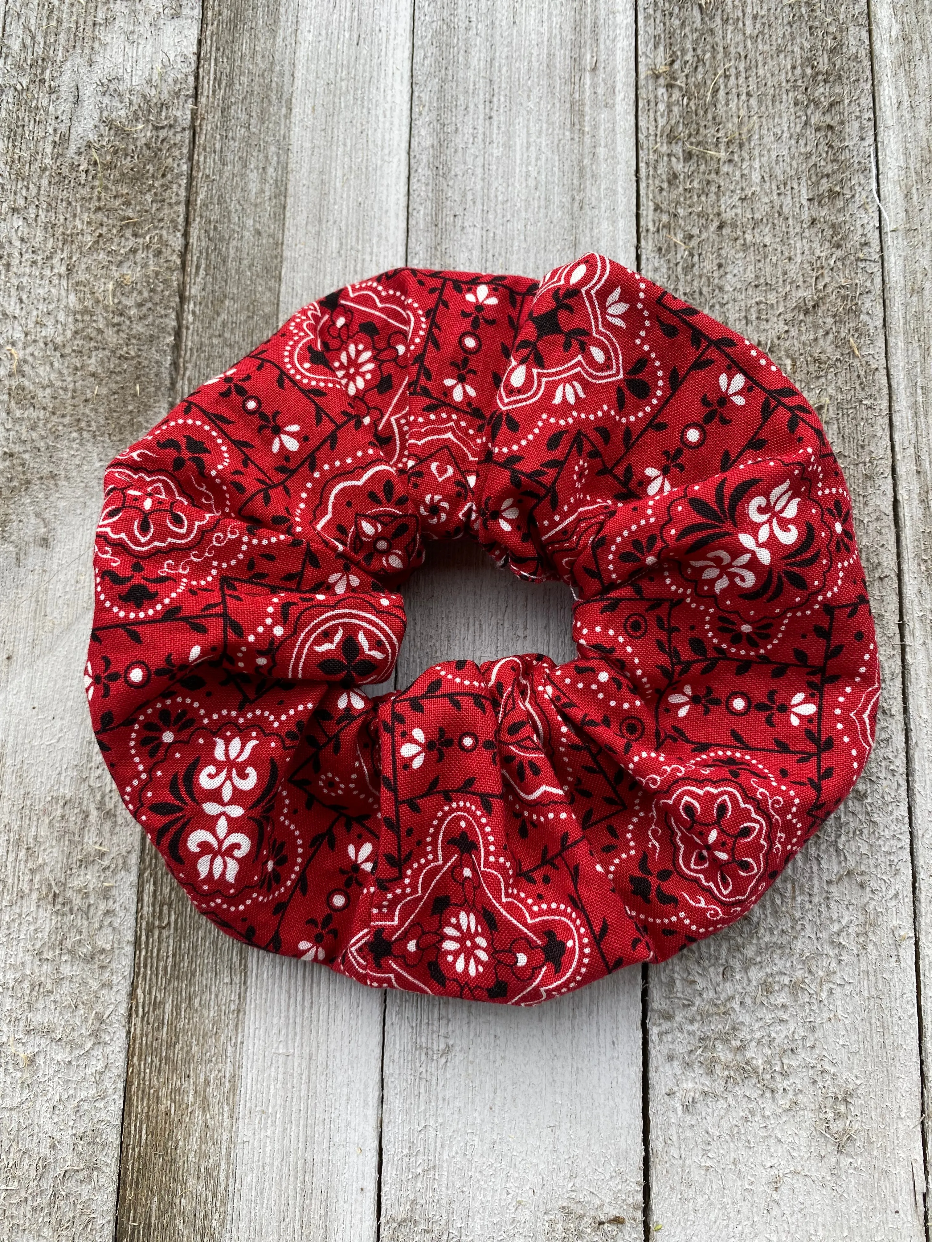 Red Bandana Scrunchie Hair Tie Ponytail