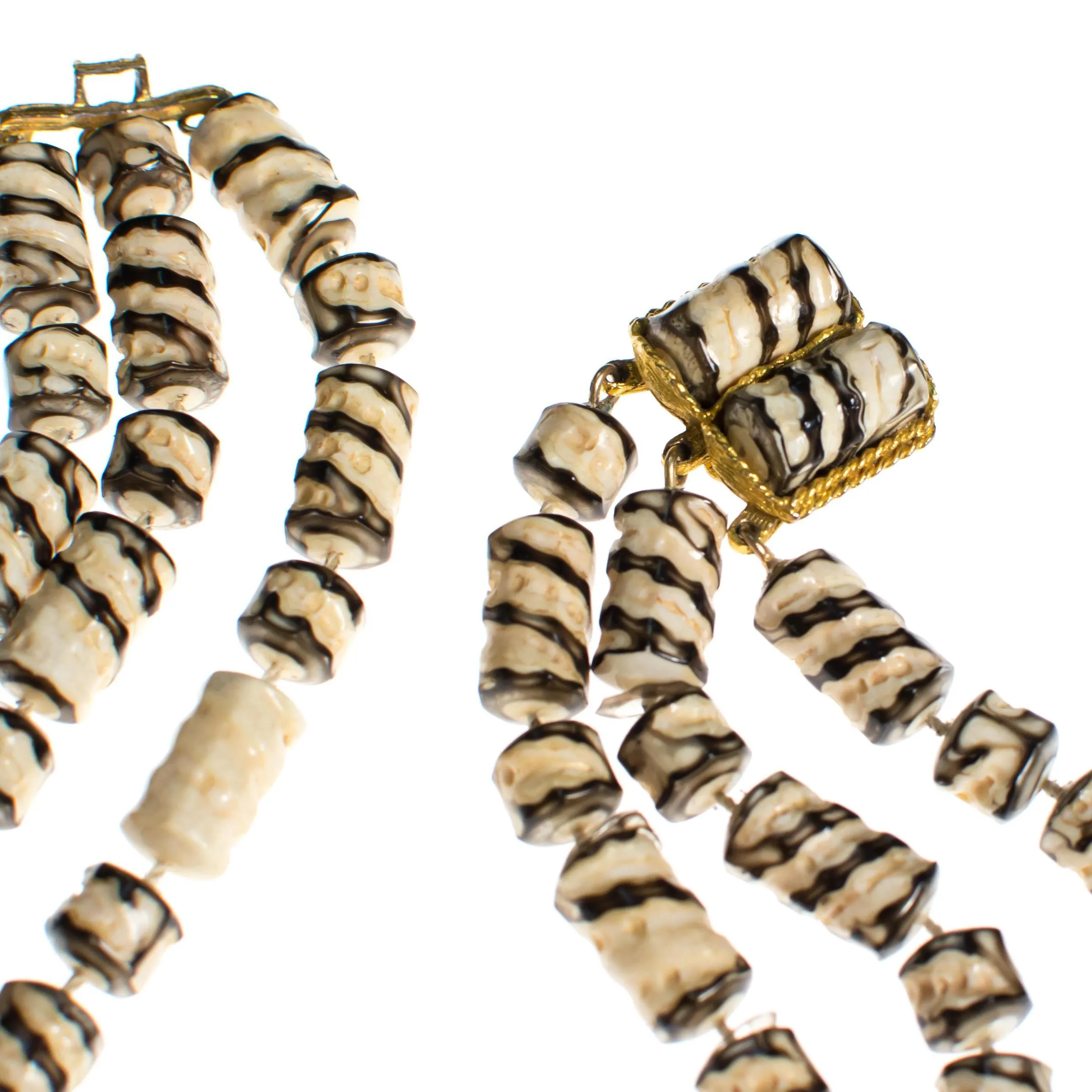 Reserved Payment 1 of 3  Vintage Zebra Striped Triple Strand Beaded Torsade Necklace