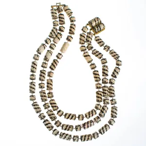 Reserved Payment 1 of 3  Vintage Zebra Striped Triple Strand Beaded Torsade Necklace