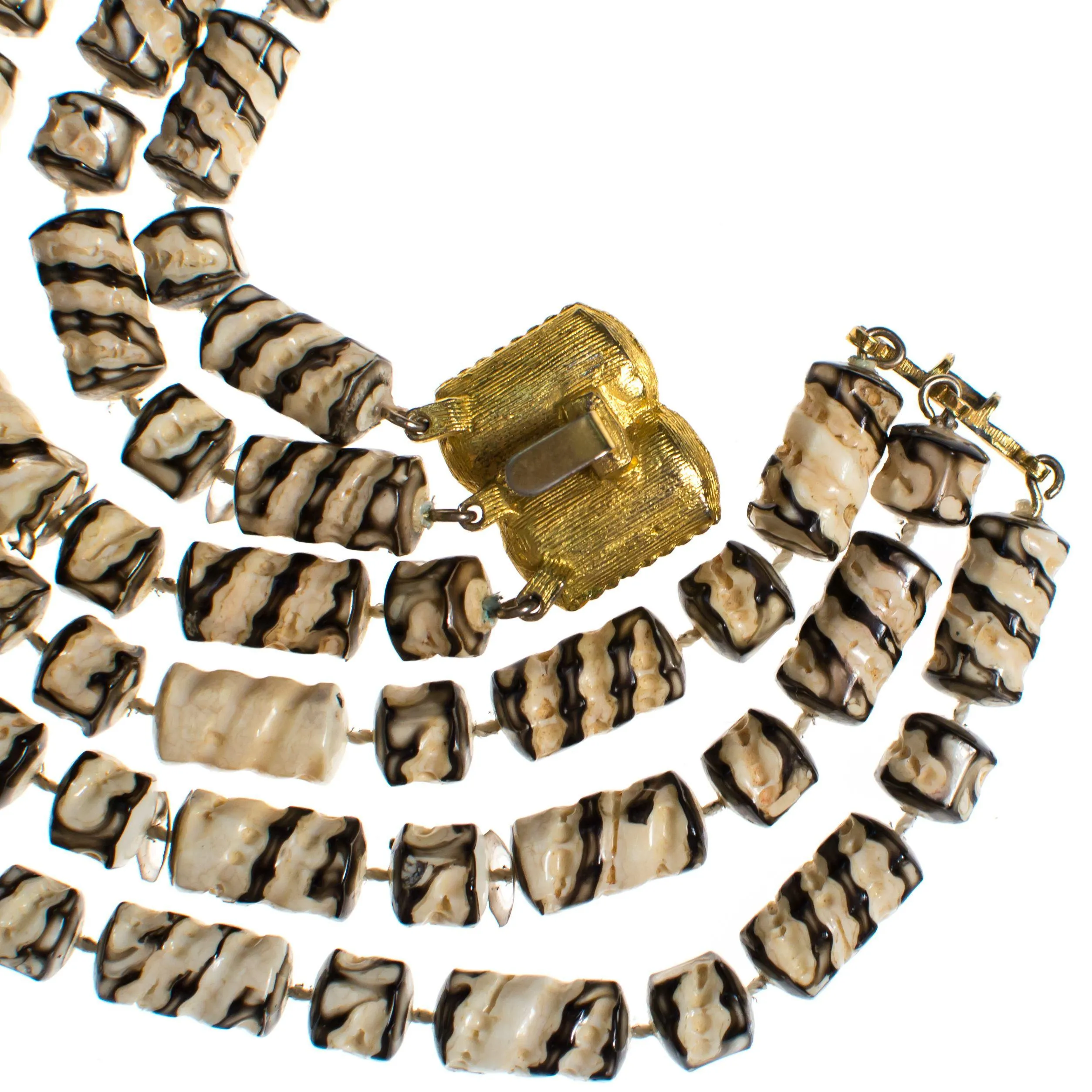 Reserved Payment 1 of 3  Vintage Zebra Striped Triple Strand Beaded Torsade Necklace