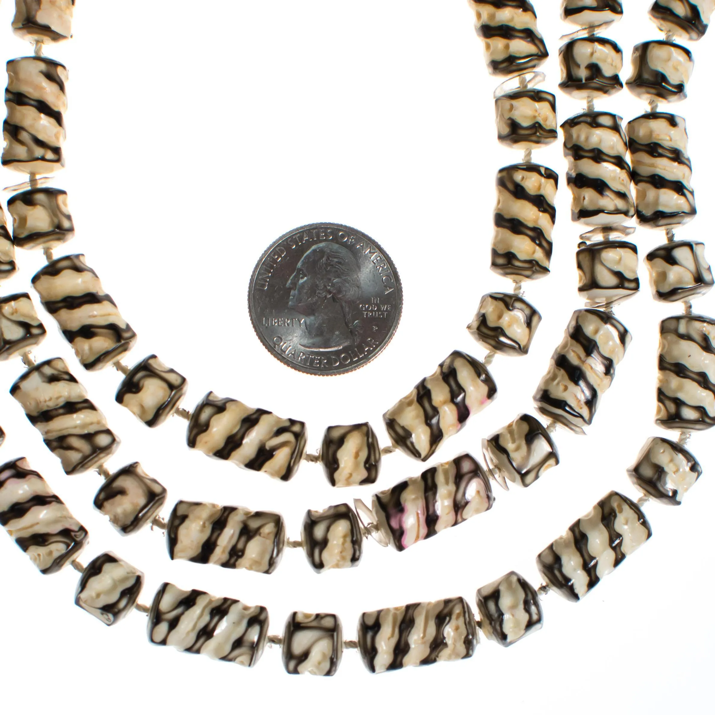Reserved Payment 1 of 3  Vintage Zebra Striped Triple Strand Beaded Torsade Necklace