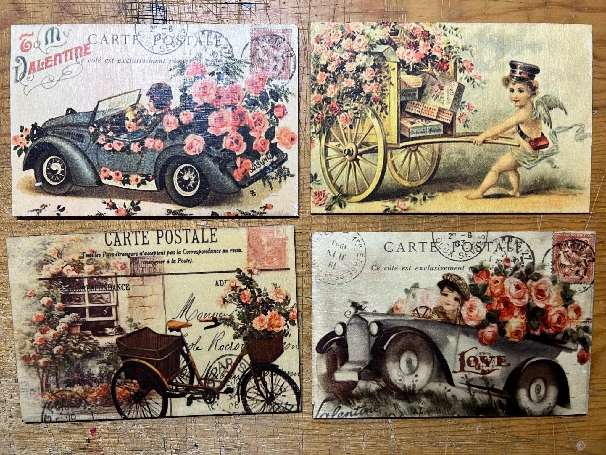 Retro Valentine's Day Wood Postcards
