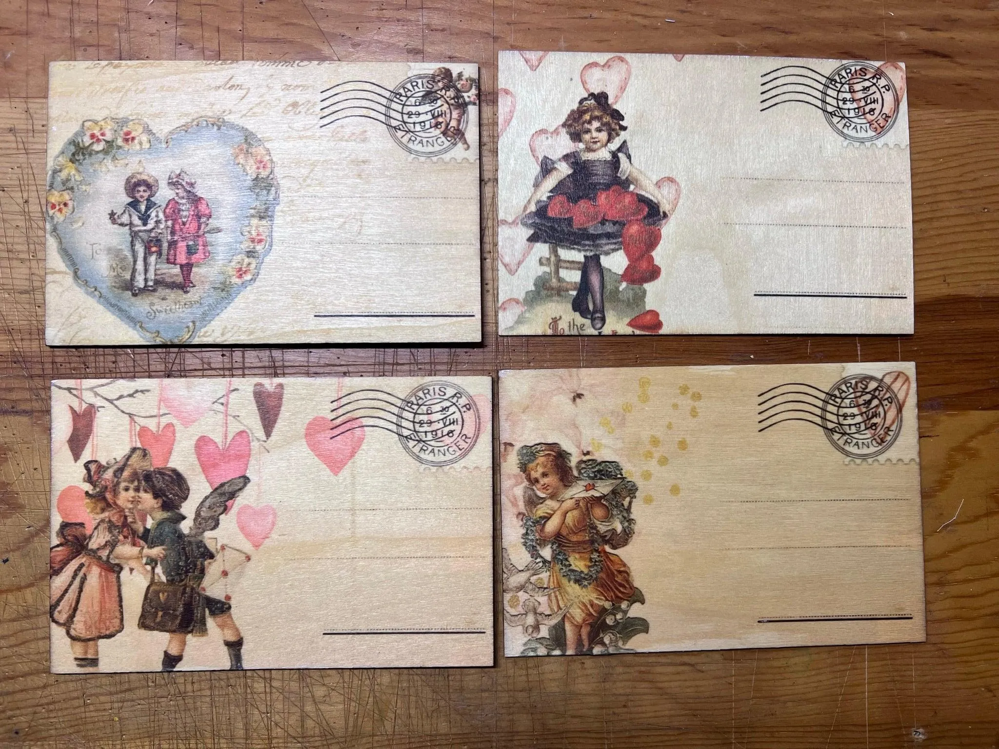 Retro Valentine's Day Wood Postcards