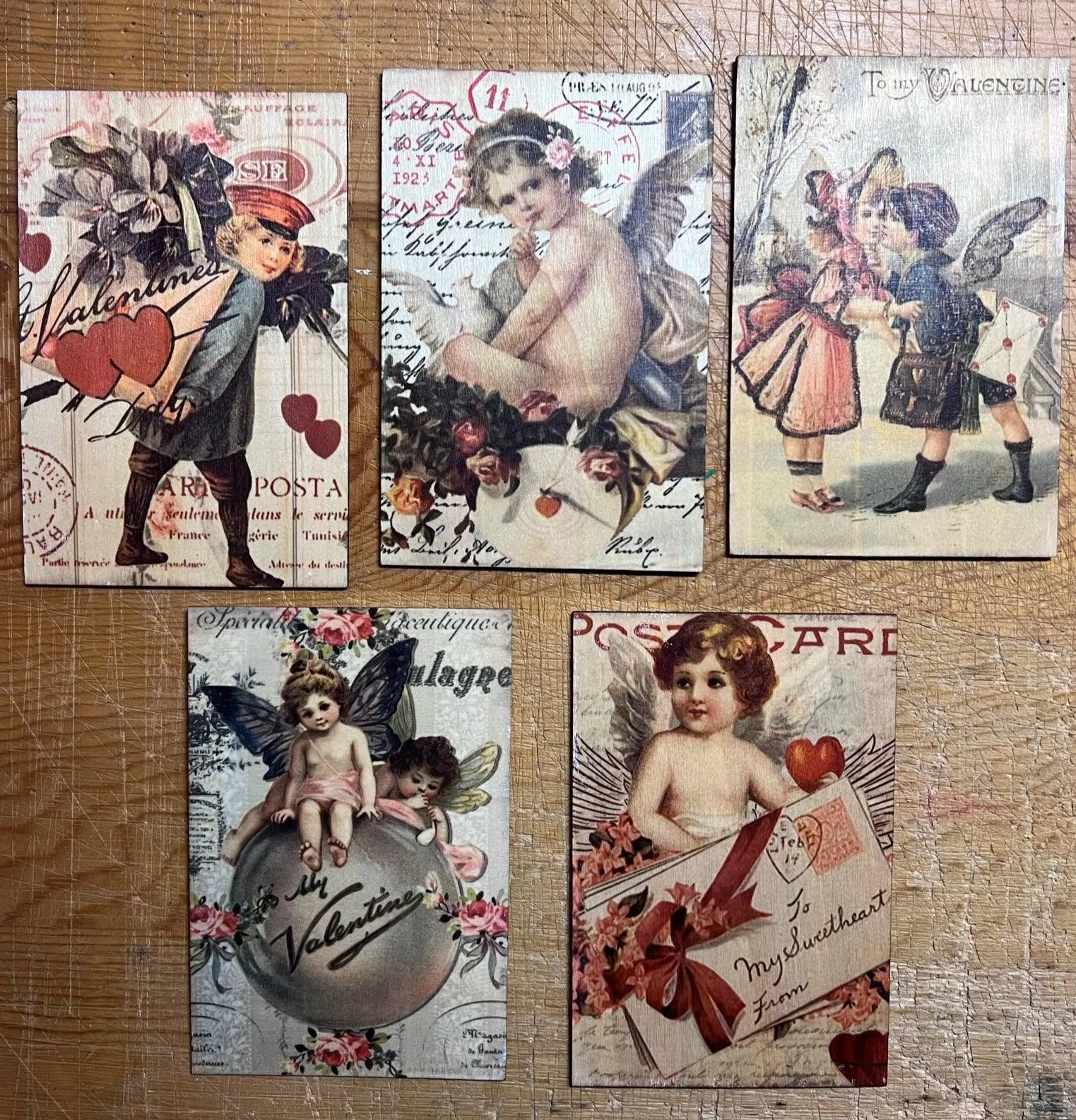 Retro Valentine's Day Wood Postcards